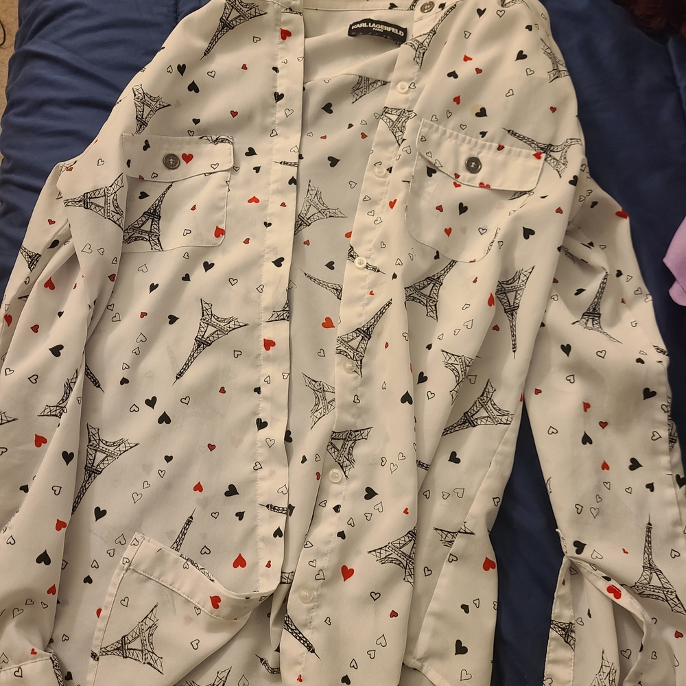 Karl Lagerfeld Womens Button Up Blouse